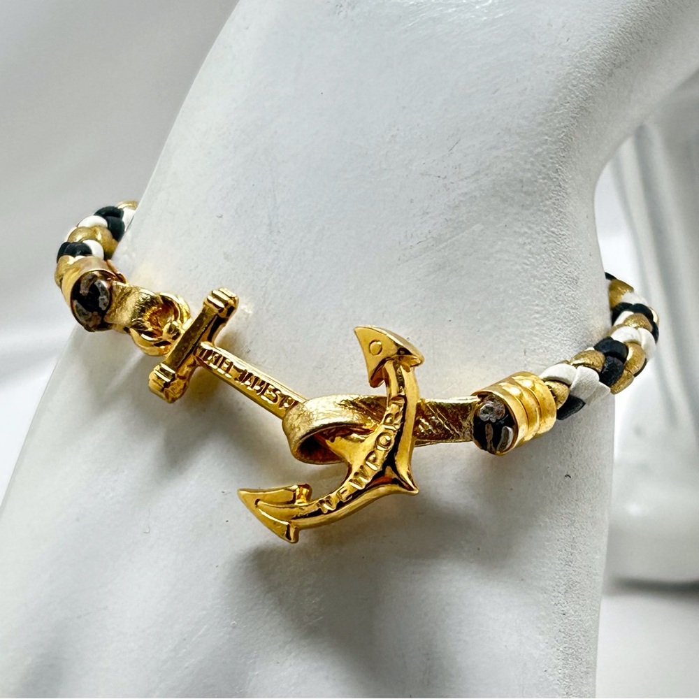 Kiel James Patrick, Woven Gold, Black, White Nautical Anchor Bracelet